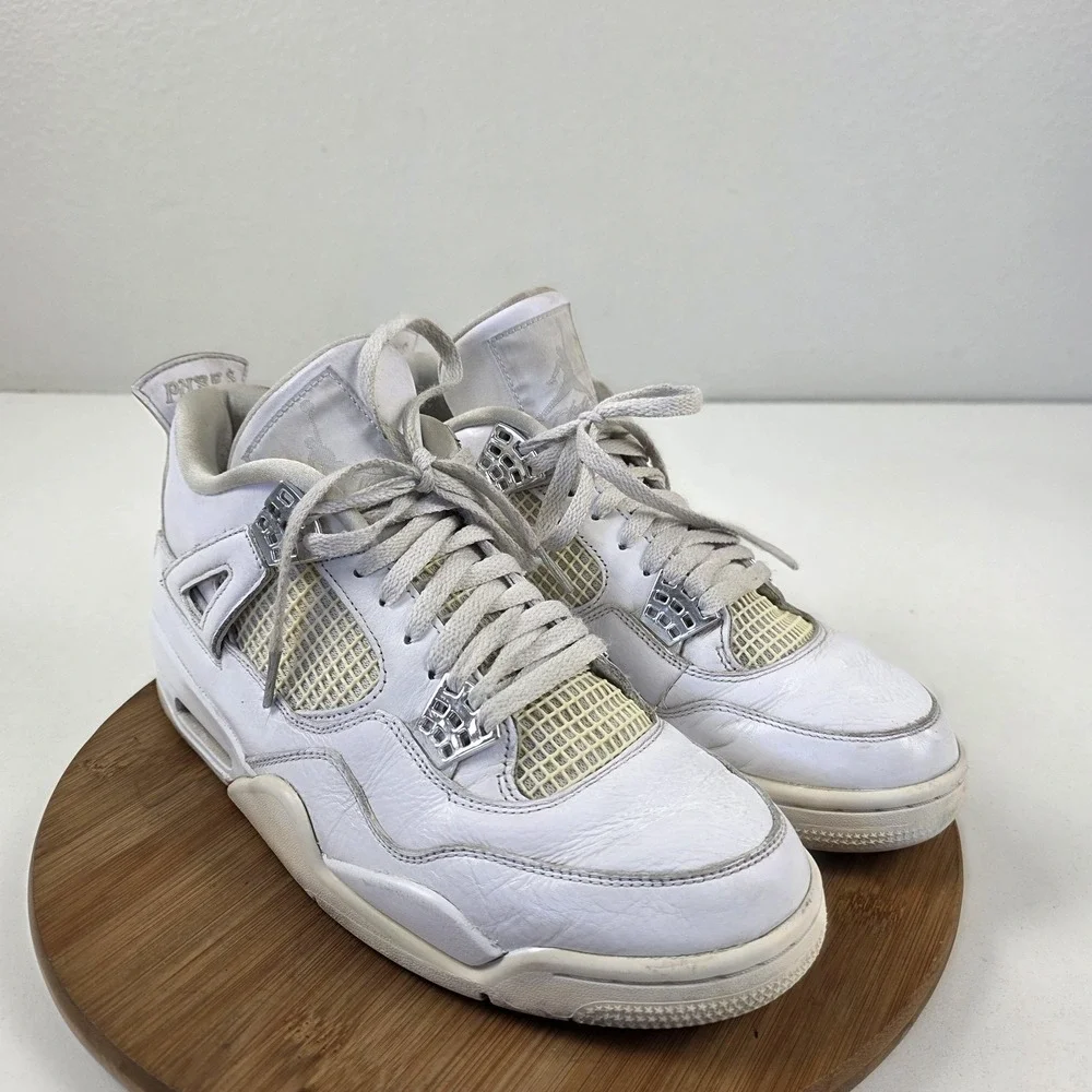 Nike Air Jordan 4 Retro Pure Money Shoes Mens Size 11.5‎ White Silver 308497-100
